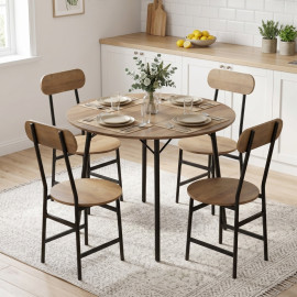 Lorer Set repas 5 pièces table ronde et chaises bois noir