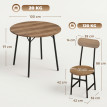 Lorer Set repas 5 pièces table ronde et chaises bois noir