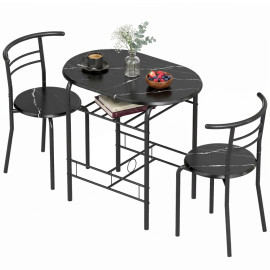 Produit Ylueo Ensemble salle à manger 2 personnes table cuisine effet marbre noir