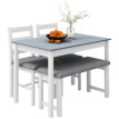 Dorel Ensemble table à manger 4 pièces banc chaises gris blanc