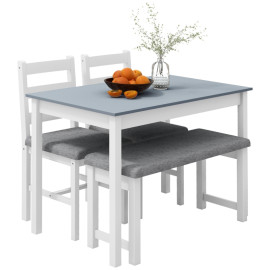 Dorel Ensemble table à manger 4 pièces banc chaises gris blanc