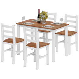 Table à manger Tales ensemble 4 chaises pin massif marron blanc