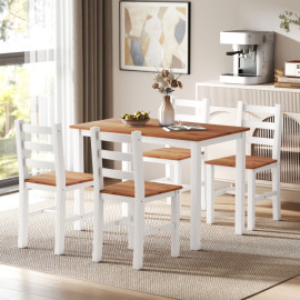 Table à manger Tales ensemble 4 chaises pin massif marron blanc