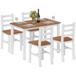 Table à manger Tales ensemble 4 chaises pin massif marron blanc