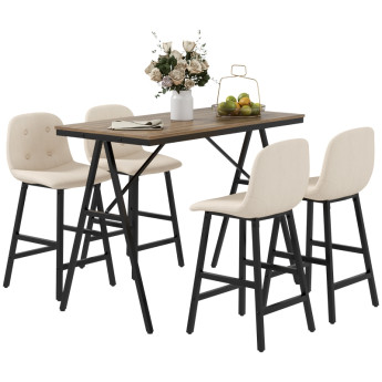 Ensemble de bar Keres table 4 chaises capitonnées aspect lin beige