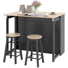 Ensemble de bar Peronel table pliable tabourets rangement noir chêne