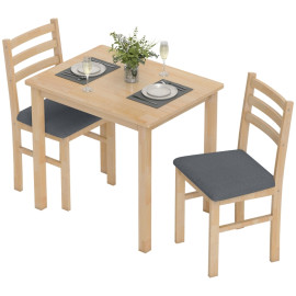 Lorvay Ensemble table à manger 3 pièces gain de place bois naturel gris