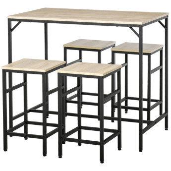 Produit Orras Table haute industrielle avec 4 tabourets chêne clair noir