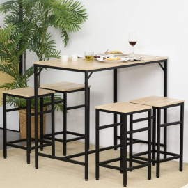 Produit Orras Table haute industrielle avec 4 tabourets chêne clair noir