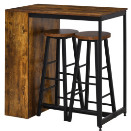 Produit Norian Bar industriel 2 tabourets étagères Marron