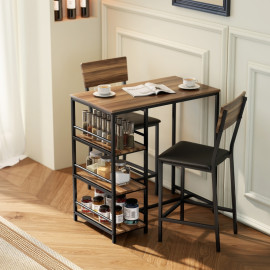 Table de bar Lumenum avec étagères et tabourets noir et noyer