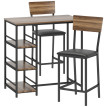 Table de bar Lumenum avec étagères et tabourets noir et noyer