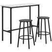 Aurova ensemble bar 2 personnes table et tabourets marbre blanc noir