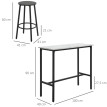 Aurova ensemble bar 2 personnes table et tabourets marbre blanc noir