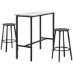 Aurova ensemble bar 2 personnes table et tabourets marbre blanc noir