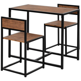 Table de bar Celine ensemble 3 pièces cuisine industrielle marron noir