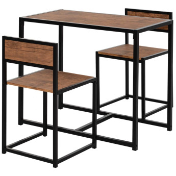 Table de bar Celine ensemble 3 pièces cuisine industrielle marron noir
