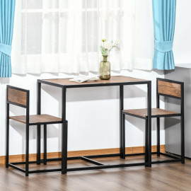 Table de bar Celine ensemble 3 pièces cuisine industrielle marron noir