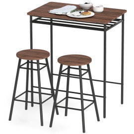 Galviel Table Haute Cuisine Industrielle avec 2 Tabourets Marron Noir