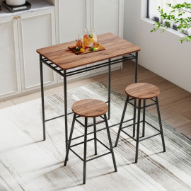Galviel Table Haute Cuisine Industrielle avec 2 Tabourets Marron Noir
