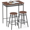 Galviel Table Haute Cuisine Industrielle avec 2 Tabourets Marron Noir