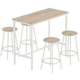 Belro Ensemble table de bar 5 pièces industriel chêne blanc