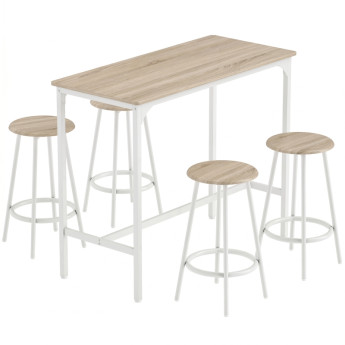 Belro Ensemble table de bar 5 pièces industriel chêne blanc
