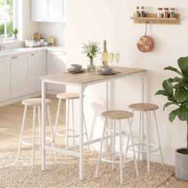 Belro Ensemble table de bar 5 pièces industriel chêne blanc