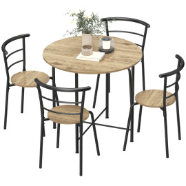 Ensemble table à manger Aurria ronde 4 chaises gain de place bois métal naturel