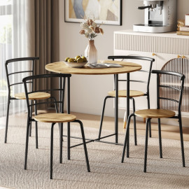Ensemble table à manger Aurria ronde 4 chaises gain de place bois métal naturel
