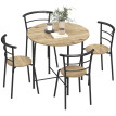 Ensemble table à manger Aurria ronde 4 chaises gain de place bois métal naturel