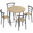 Ensemble table à manger Aurria ronde 4 chaises gain de place bois métal naturel