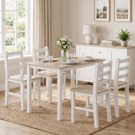 Table repas Peranora 4 personnes style campagne bois massif naturel blanc