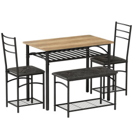 Ensemble repas Isilea table industrielle 2 chaises banc brun