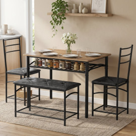 Ensemble repas Isilea table industrielle 2 chaises banc brun