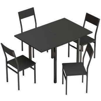 Torea Ensemble table à manger extensible chaises empilables noir