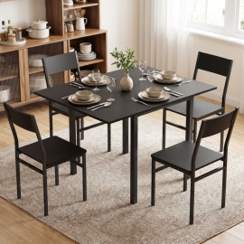 Torea Ensemble table à manger extensible chaises empilables noir