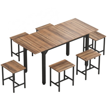 Ensemble repas Emio table extensible 7 pièces industriel noyer noir