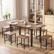Ensemble repas Emio table extensible 7 pièces industriel noyer noir