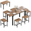 Ensemble repas Emio table extensible 7 pièces industriel noyer noir