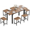 Ensemble repas Emio table extensible 7 pièces industriel noyer noir