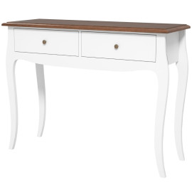 Console Jaruin moderne bois 2 tiroirs blanc marron foncé