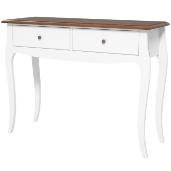 Console Jaruin moderne bois 2 tiroirs blanc marron foncé