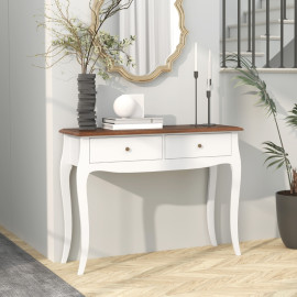 Console Jaruin moderne bois 2 tiroirs blanc marron foncé