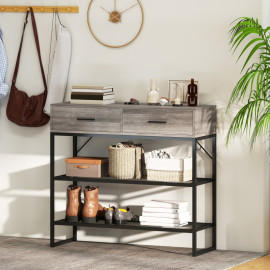 Console Delos entrée rangement tiroirs étagères bois noir