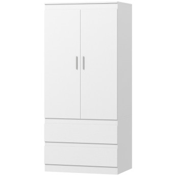 Armoire de chambre Lumrion rangement penderie 2 portes 2 tiroirs blanc