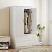 Armoire de chambre Lumrion rangement penderie 2 portes 2 tiroirs blanc