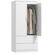 Armoire de chambre Lumrion rangement penderie 2 portes 2 tiroirs blanc