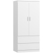 Armoire de chambre Lumrion rangement penderie 2 portes 2 tiroirs blanc