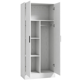 Armoire Lariel Slim avec Barre Penderie et Étagères Blanc